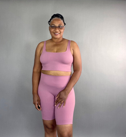 Seamless Ribbed Biker Short  - Light Rose