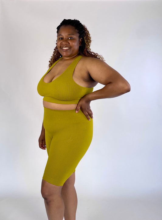 Seamless Biker Short Set - Olive Mustard