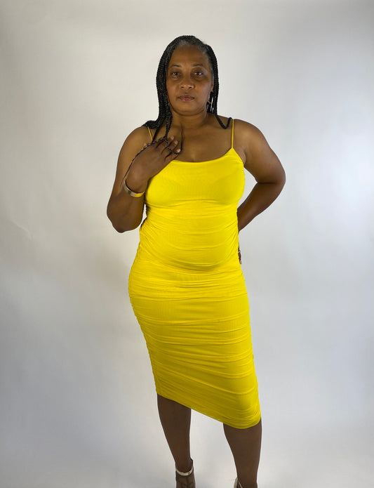 Lemon Drop Ruched Dress