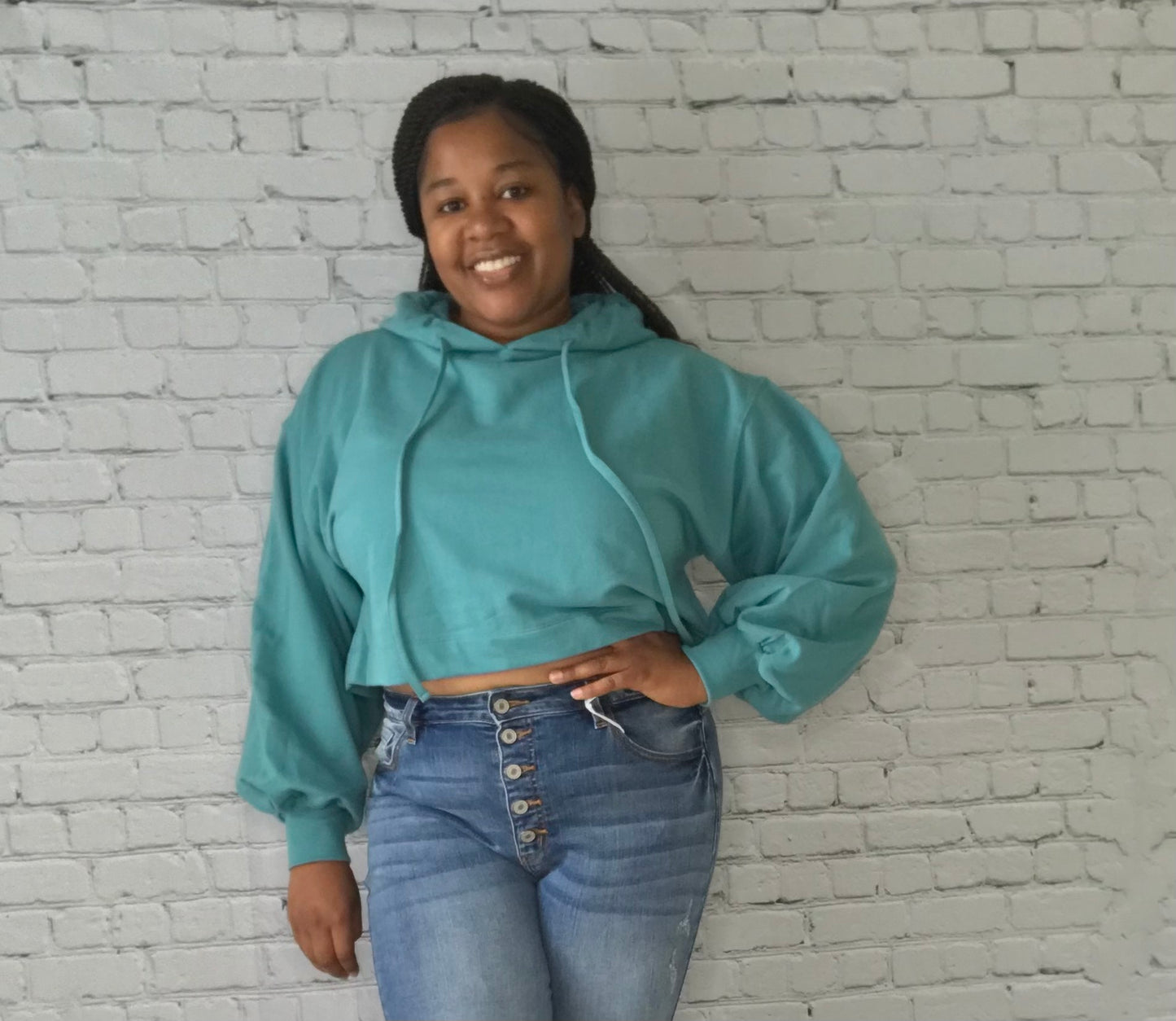 Teal Cropped Hoodie