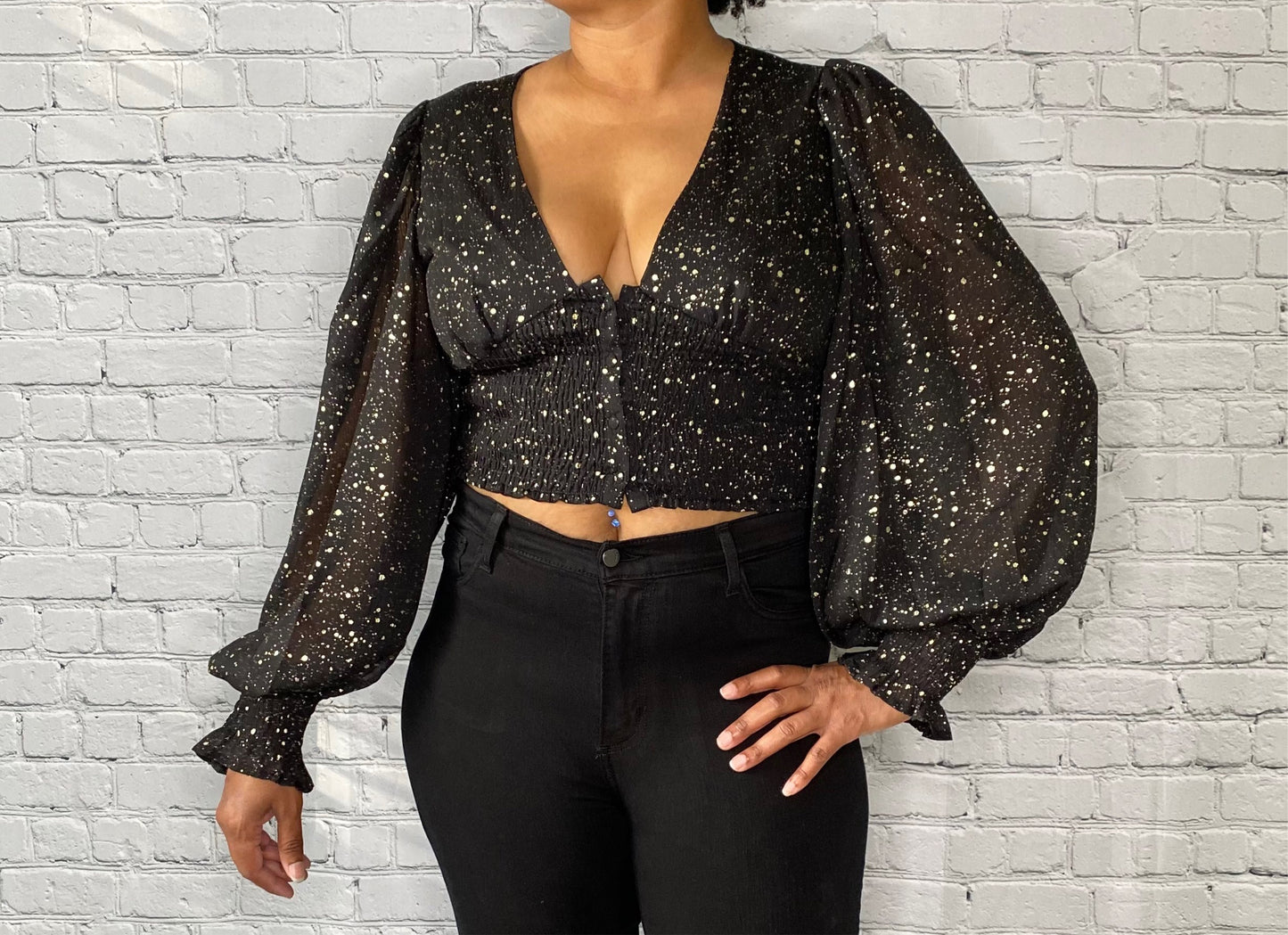 Shine Bright Balloon Sleeve Crop